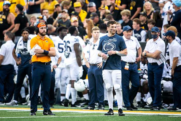 Penn State quarterback Sean Clifford was injured in the first half against Iowa and did not return to the game. (Joseph Cress/Iowa City Press-Citizen)
